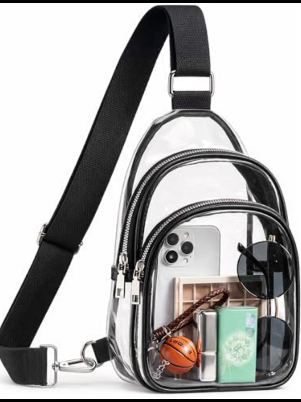 Clear PVC Sling Crossbody Bag Wide Strap Stadium Approved Purse